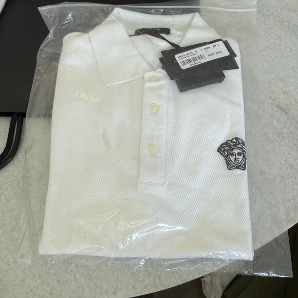 VERSACE A89507S Men's WHITE POLO SHIRT EMBROIDERED MEDUSA, Sm, XL, 2XL - Picture 14 of 14